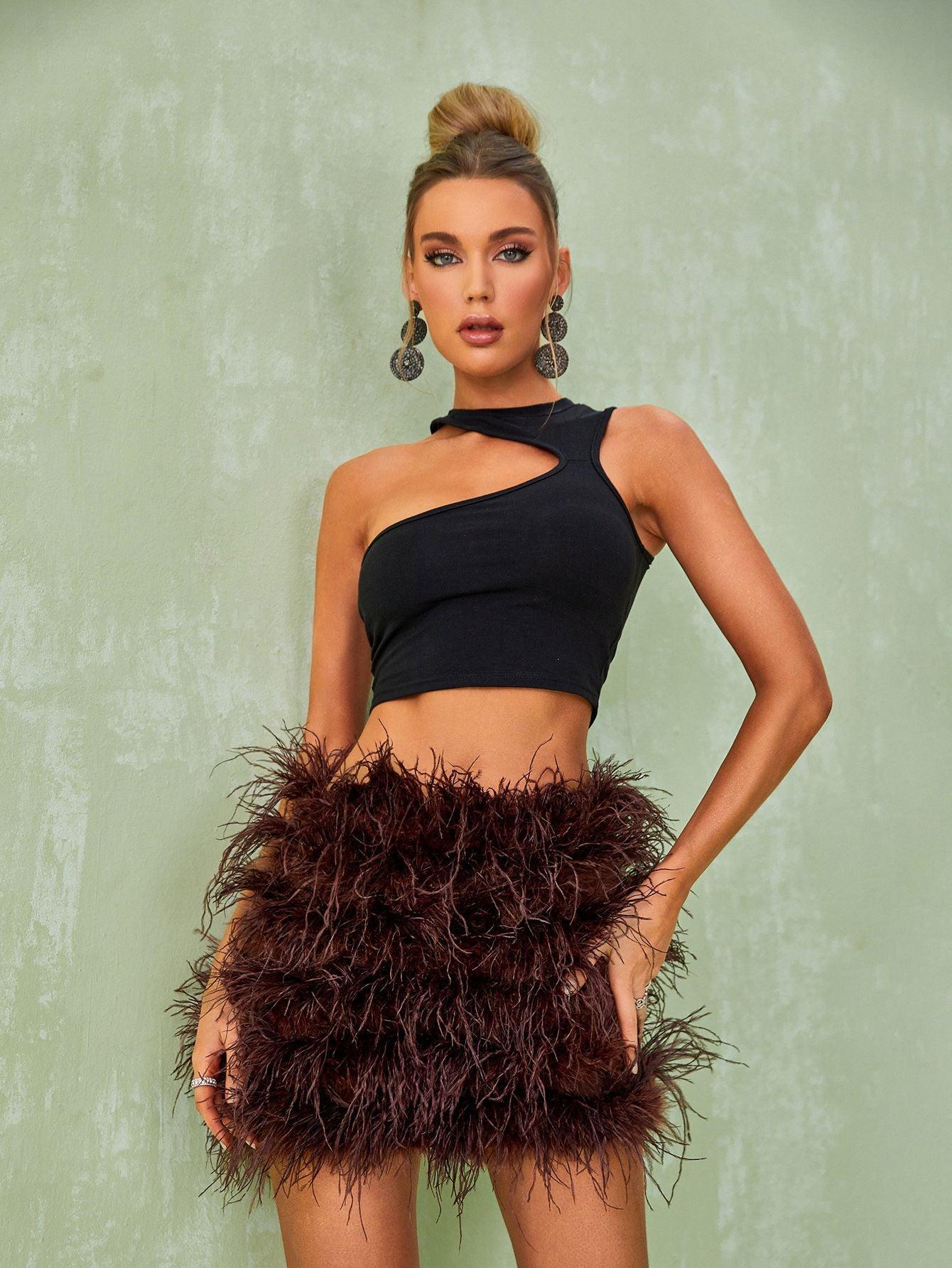 Black Feather Mini Skirt | Mix Mix Style [Hot Seller]-Mix MIx Style