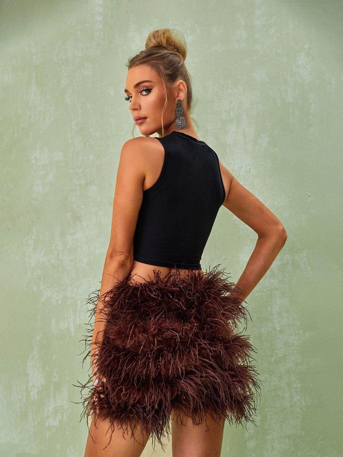 Black Feather Mini Skirt | Mix Mix Style [Hot Seller]-Mix MIx Style