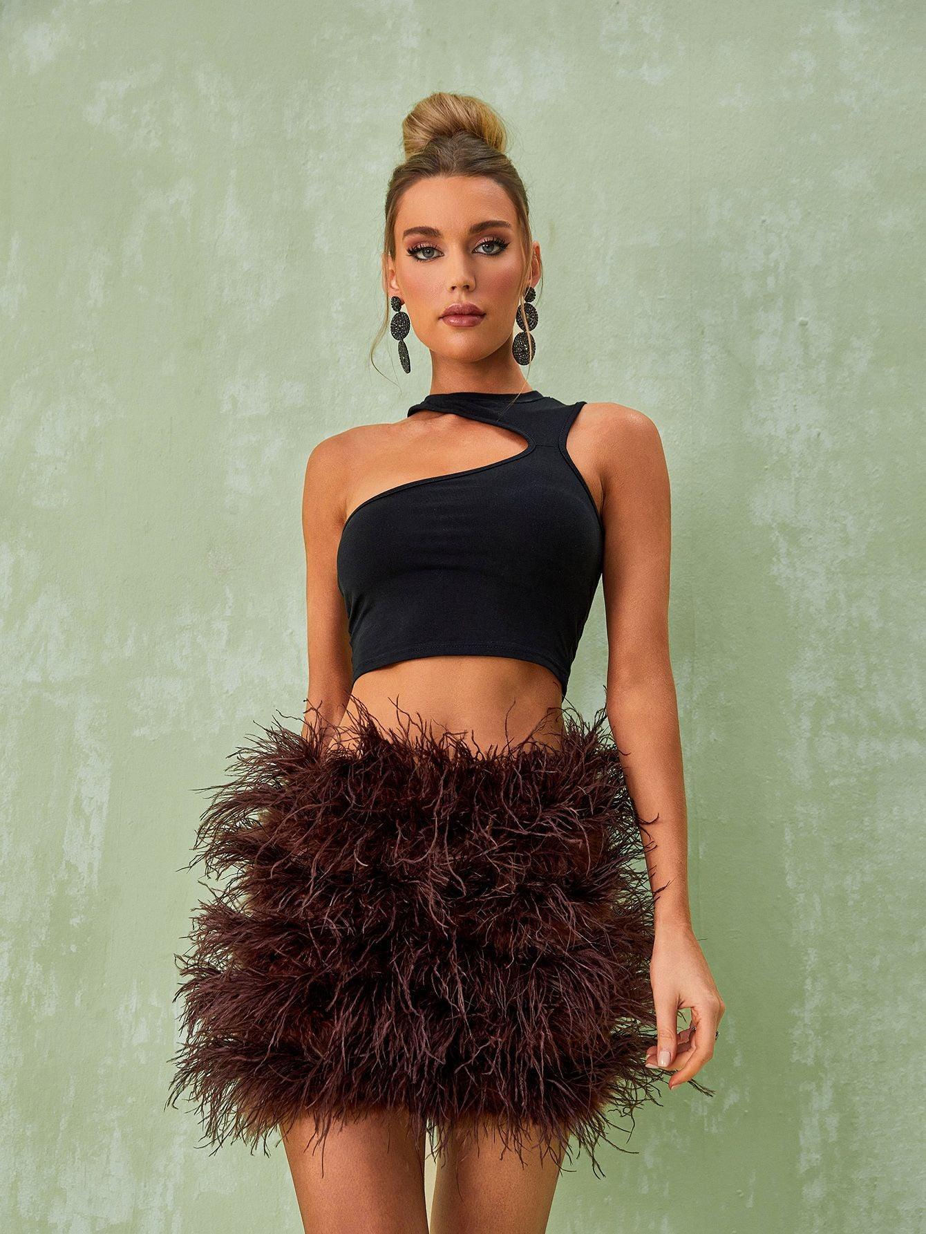 Black Feather Mini Skirt | Mix Mix Style [Hot Seller]-Mix MIx Style