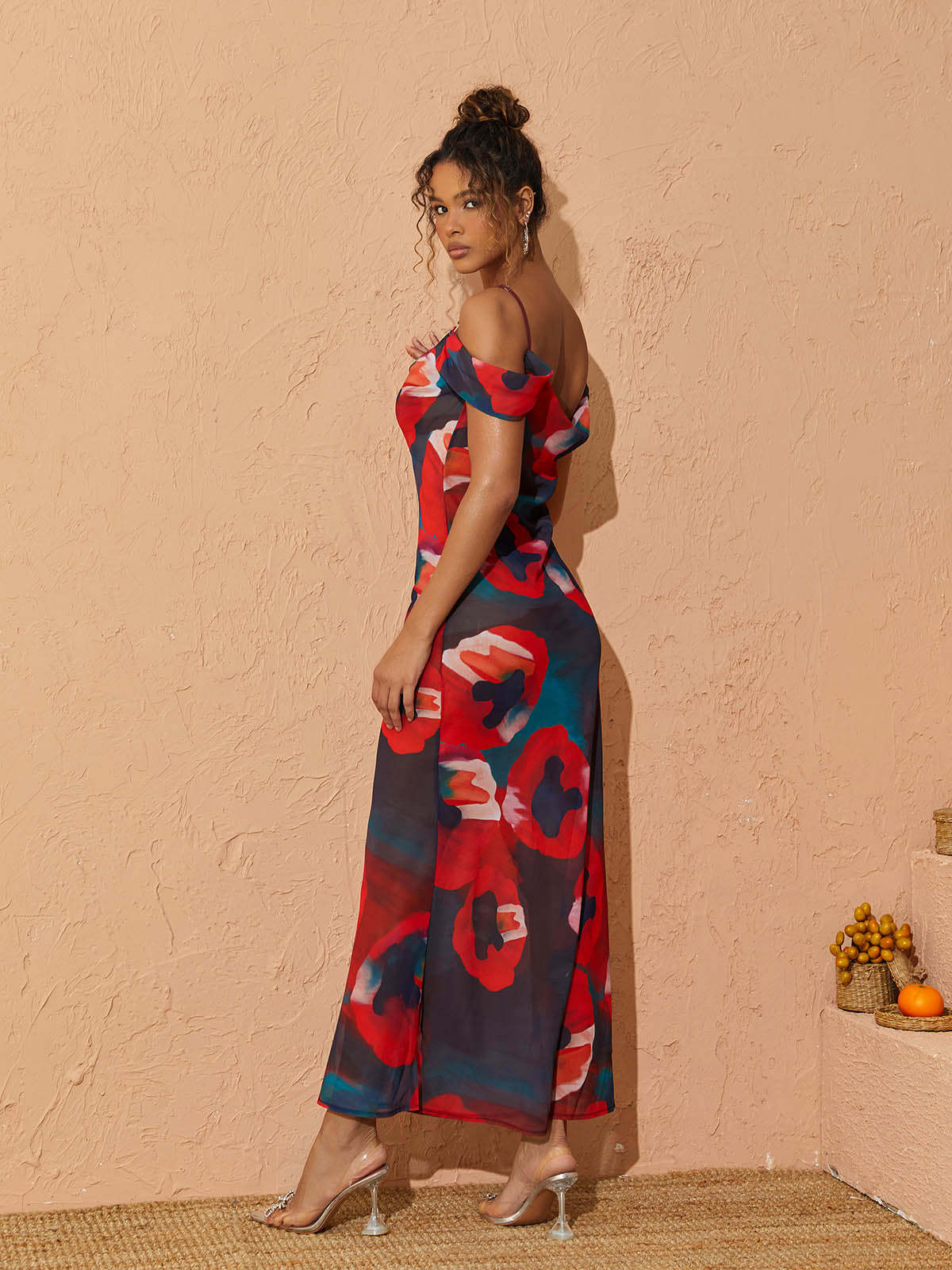 Black & Red Spaghetti Printed Maxi Dress | Mix Mix Style [Hot Seller]-Mix MIx Style