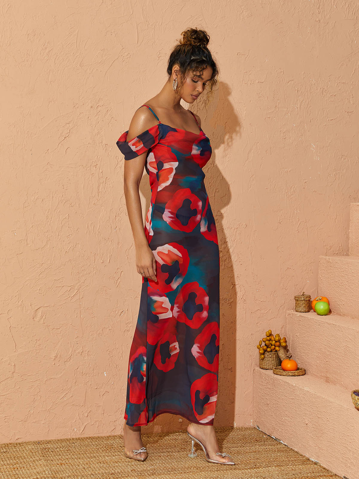 Black & Red Spaghetti Printed Maxi Dress | Mix Mix Style [Hot Seller]-Mix MIx Style