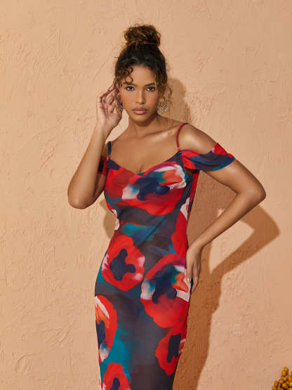 Black & Red Spaghetti Printed Maxi Dress | Mix Mix Style [Hot Seller]-Mix MIx Style