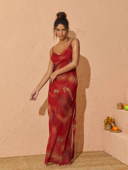 Spaghetti Leopard Printed Maxi Dress In Red | Mix Mix Style [Hot Seller]-Mix MIx Style