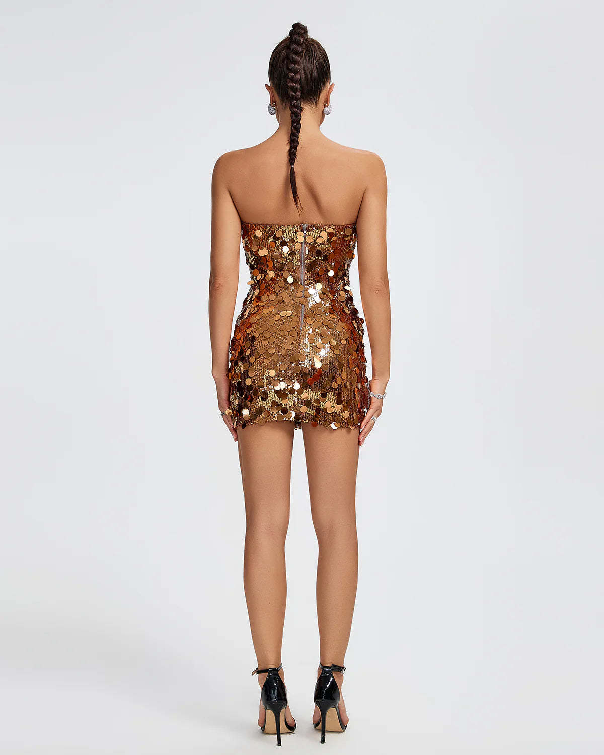 Gold Strapless Backless Tube Full Sequins Embellished Party Mini Dress | Mix Mix Style