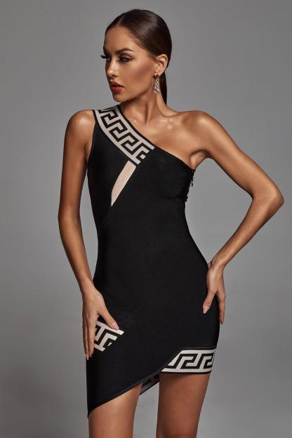 Black One Shoulder Cocktail Mini Dress | Mix Mix Style [Hot Seller]-Mix MIx Style