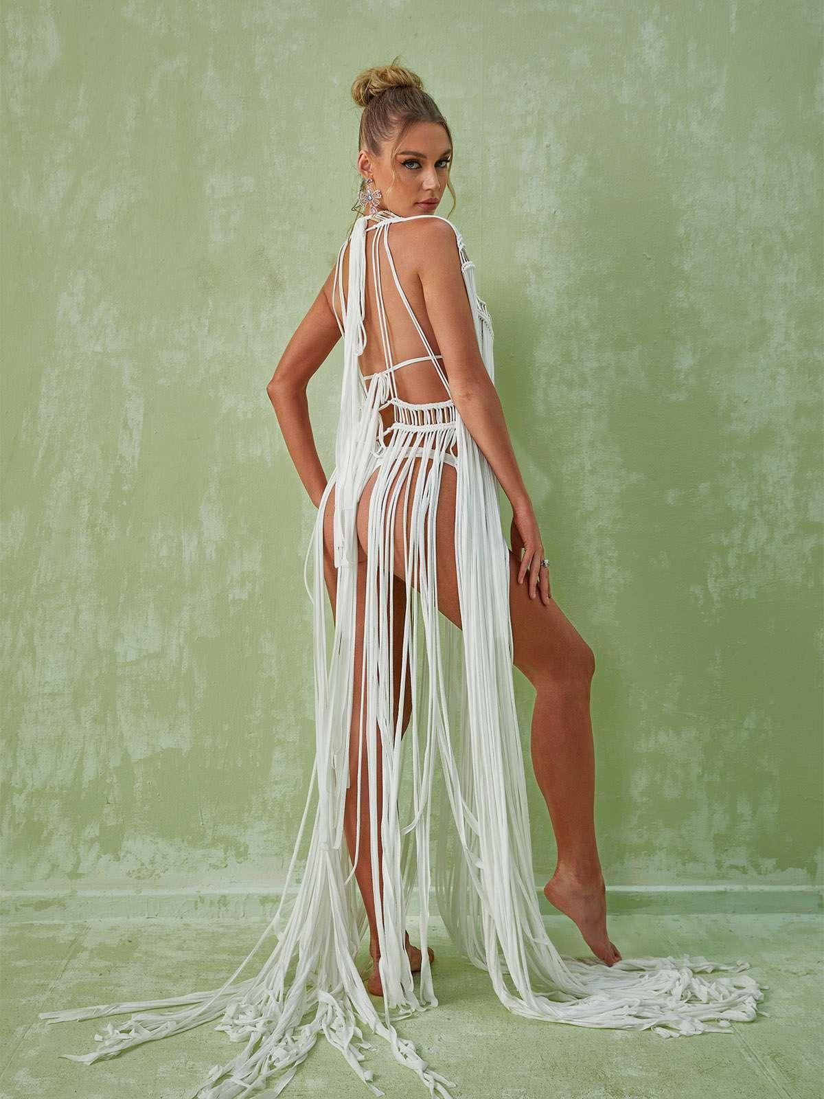 Zuzu Fringe Cutout Maxi Dress-Mix MIx Style