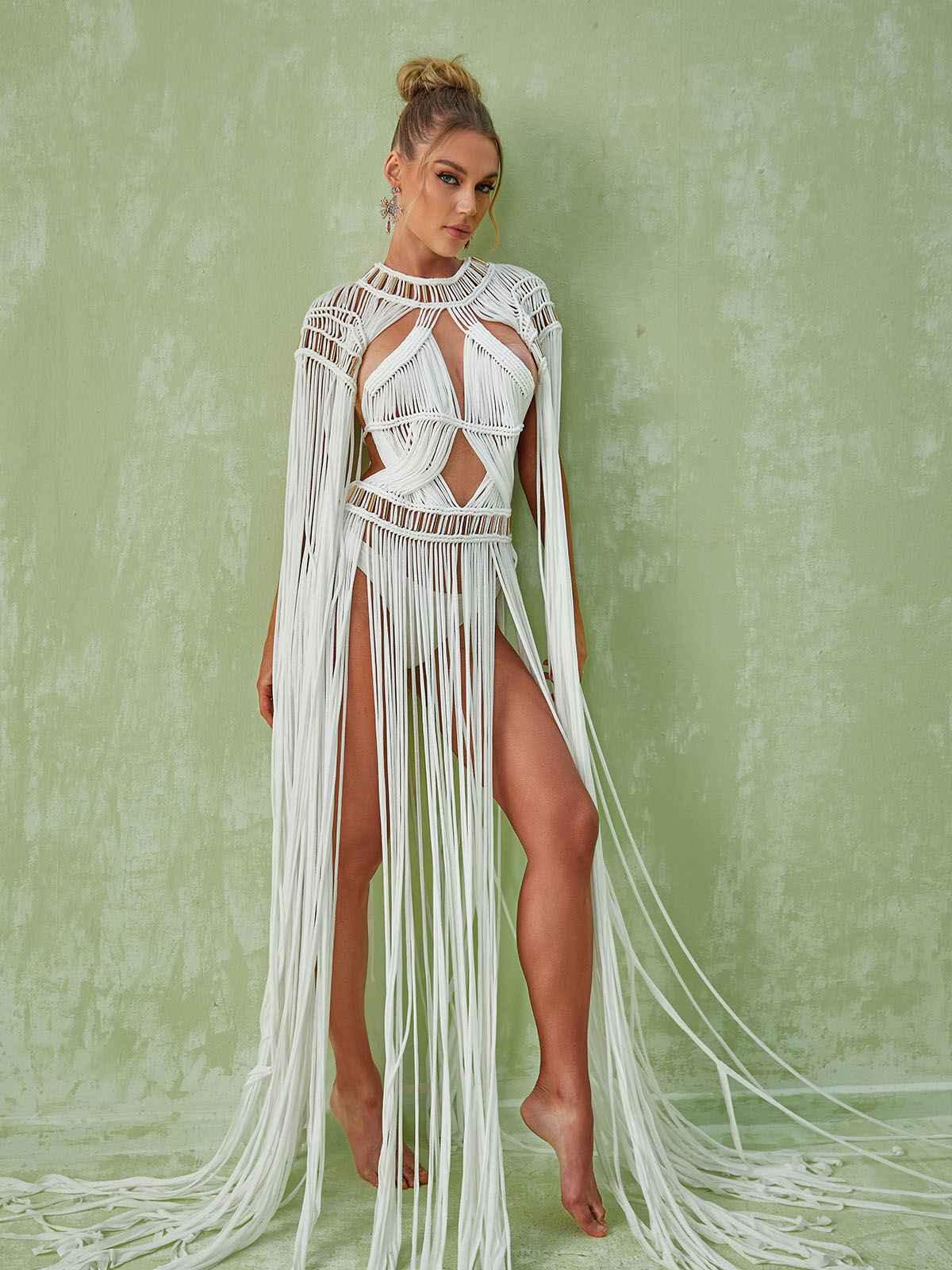 Zuzu Fringe Cutout Maxi Dress-Mix MIx Style