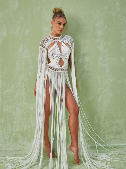 Zuzu Fringe Cutout Maxi Dress-Mix MIx Style