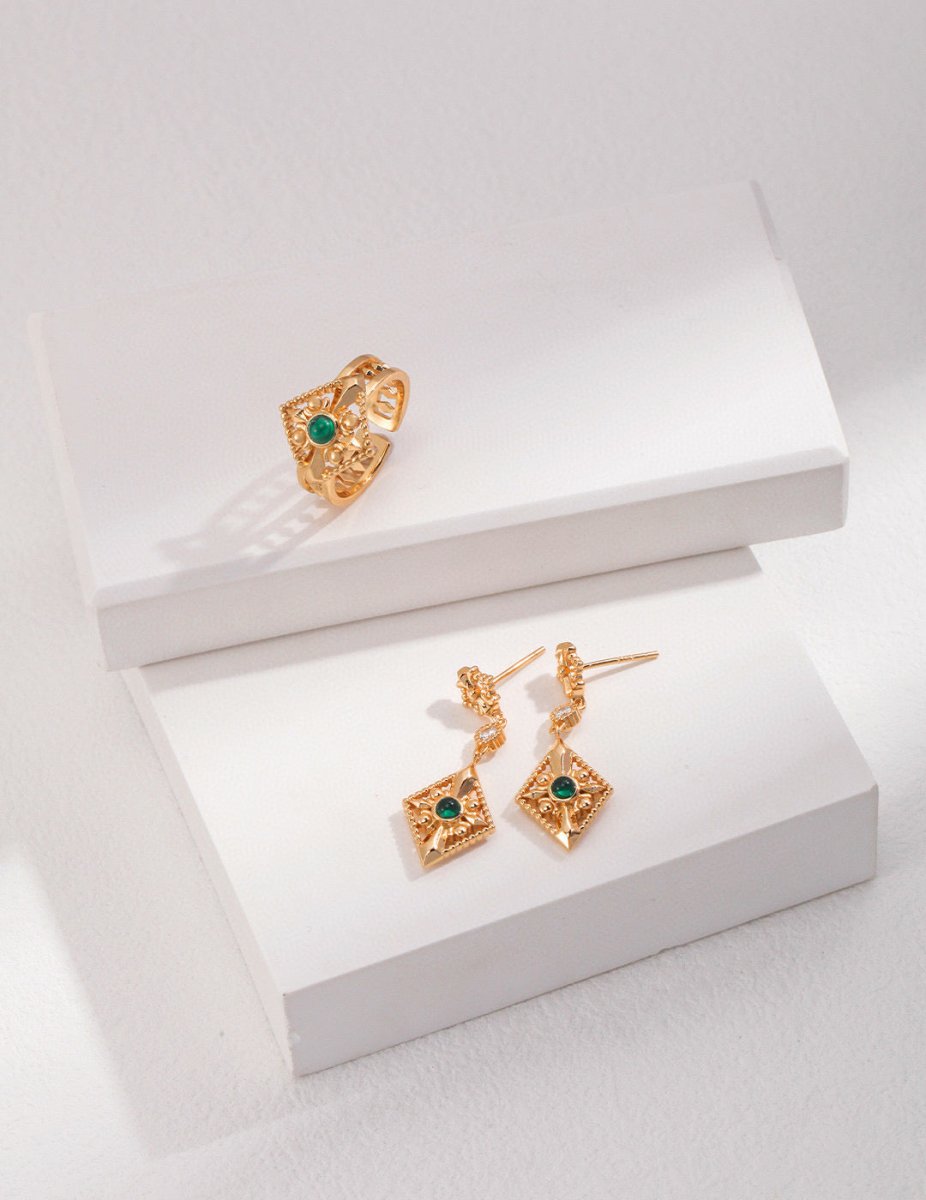 Green Moissanite Pendant 18K Gold Plated Earrings | Mix Mix Style [Hot Seller]-Mix MIx Style