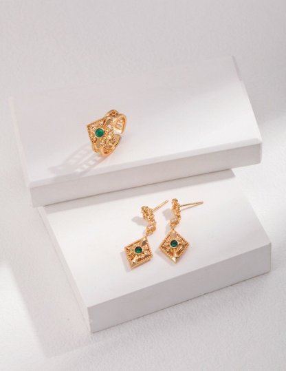 Green Moissanite Pendant 18K Gold Plated Earrings | Mix Mix Style [Hot Seller]-Mix MIx Style