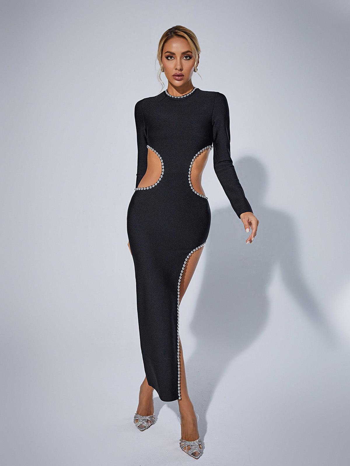 Black Long Sleeve Cutout Bandage Dress | Mix Mix Style [Hot Seller]-Mix MIx Style