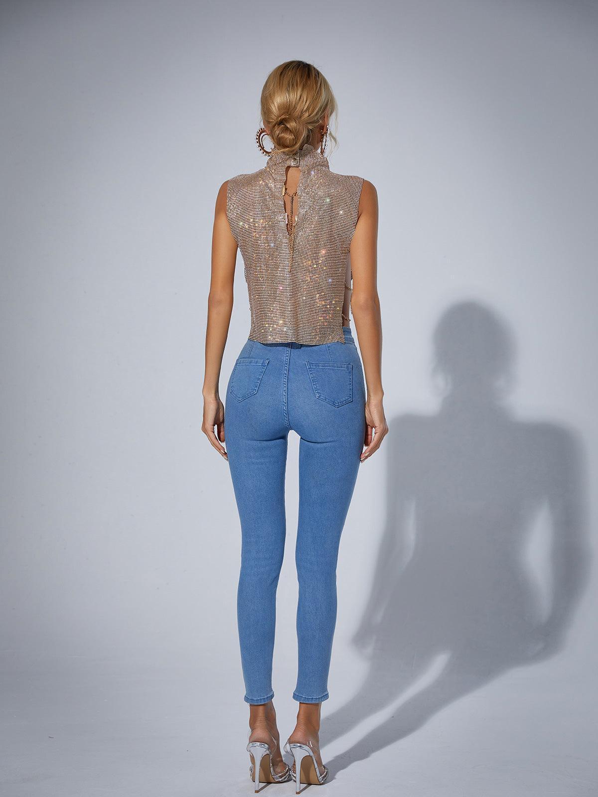 Marilyn Split Chain Chainmail Top In Gold