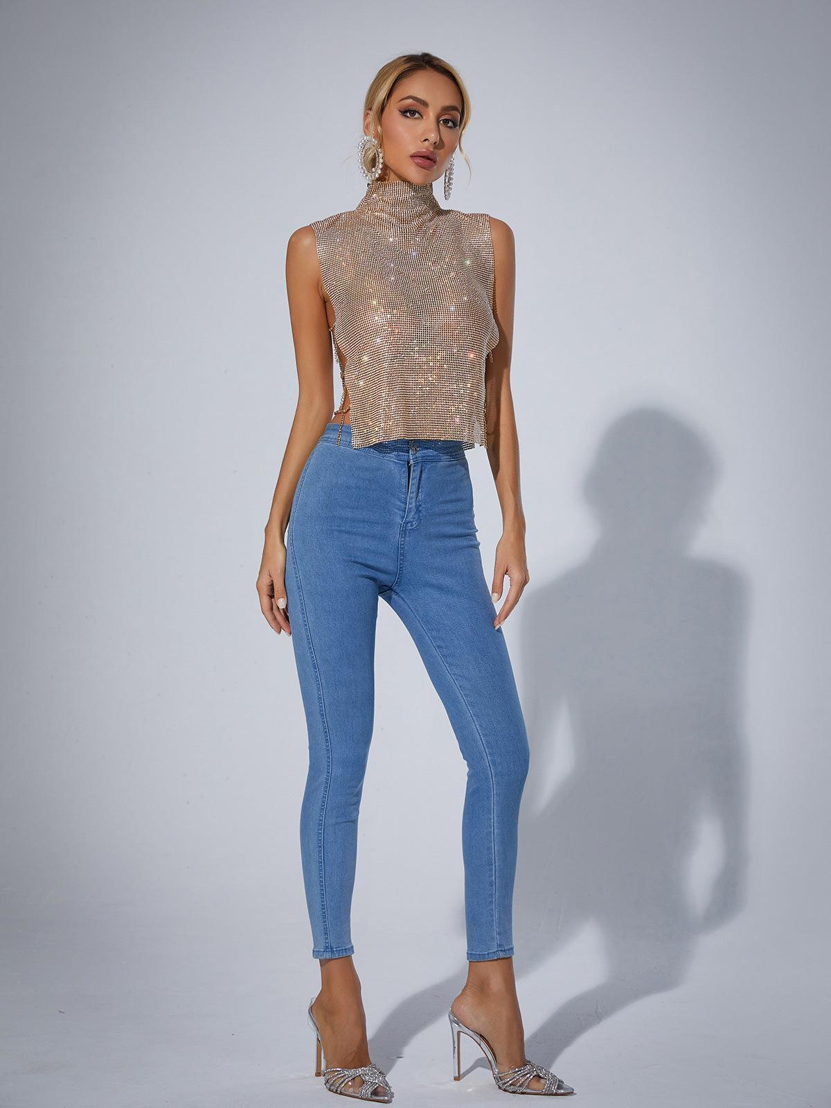 Marilyn Split Chain Chainmail Top In Gold