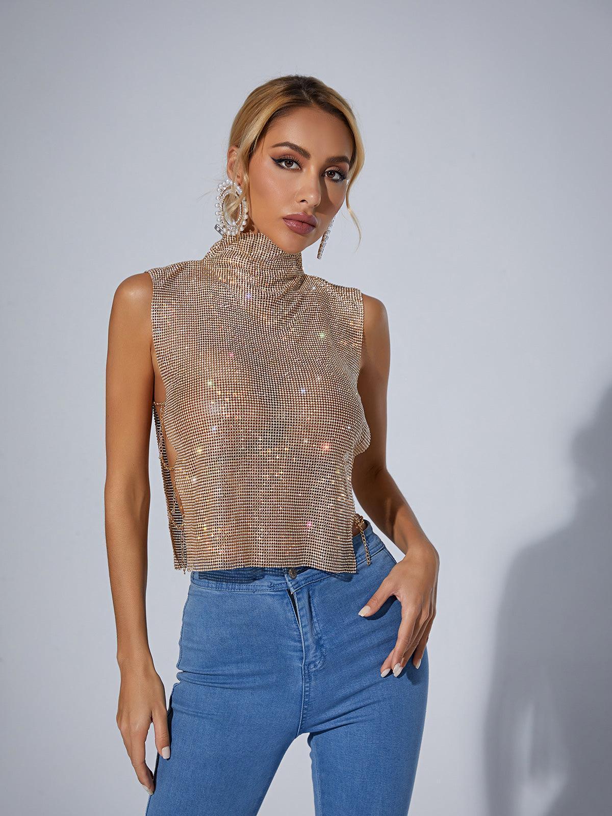 Marilyn Split Chain Chainmail Top In Gold