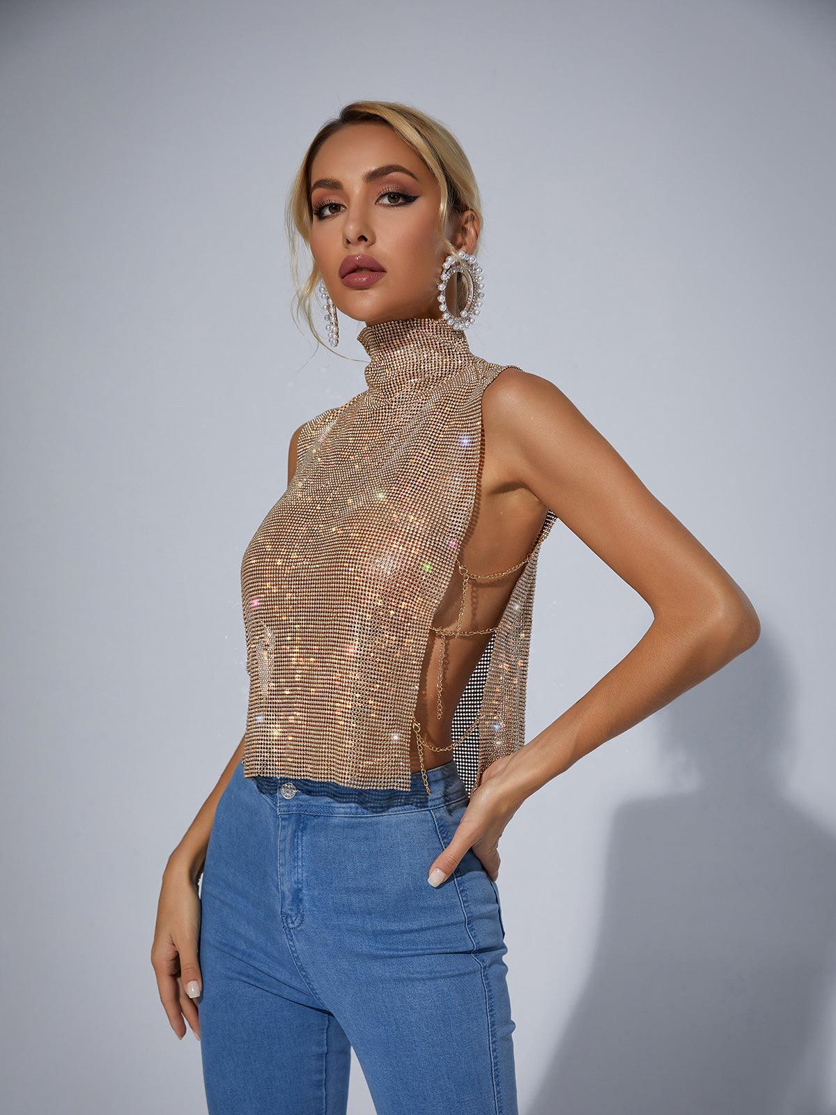 Marilyn Split Chain Chainmail Top In Gold