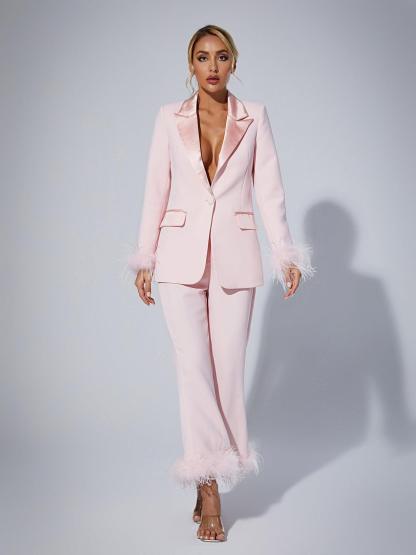 Feather Blazer Set In Pink Blush | Mix Mix Style [Hot Seller]-Mix MIx Style