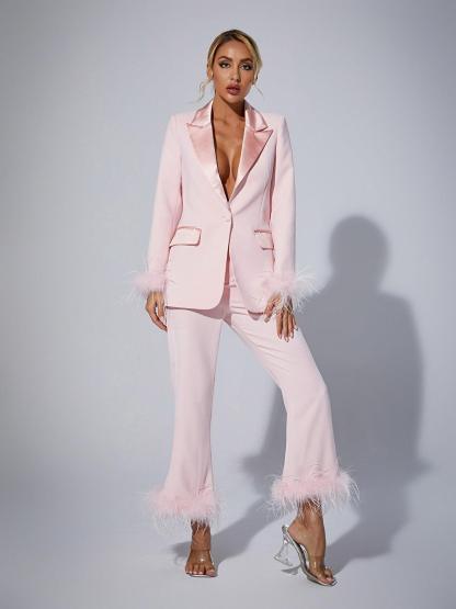 Feather Blazer Set In Pink Blush | Mix Mix Style [Hot Seller]-Mix MIx Style