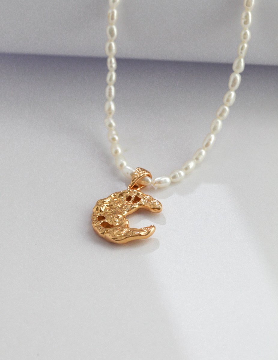 Freshwater Pearl Necklace with Sterling Silver Moon Pendant | Mix Mix Style [Hot Seller]-Mix MIx Style