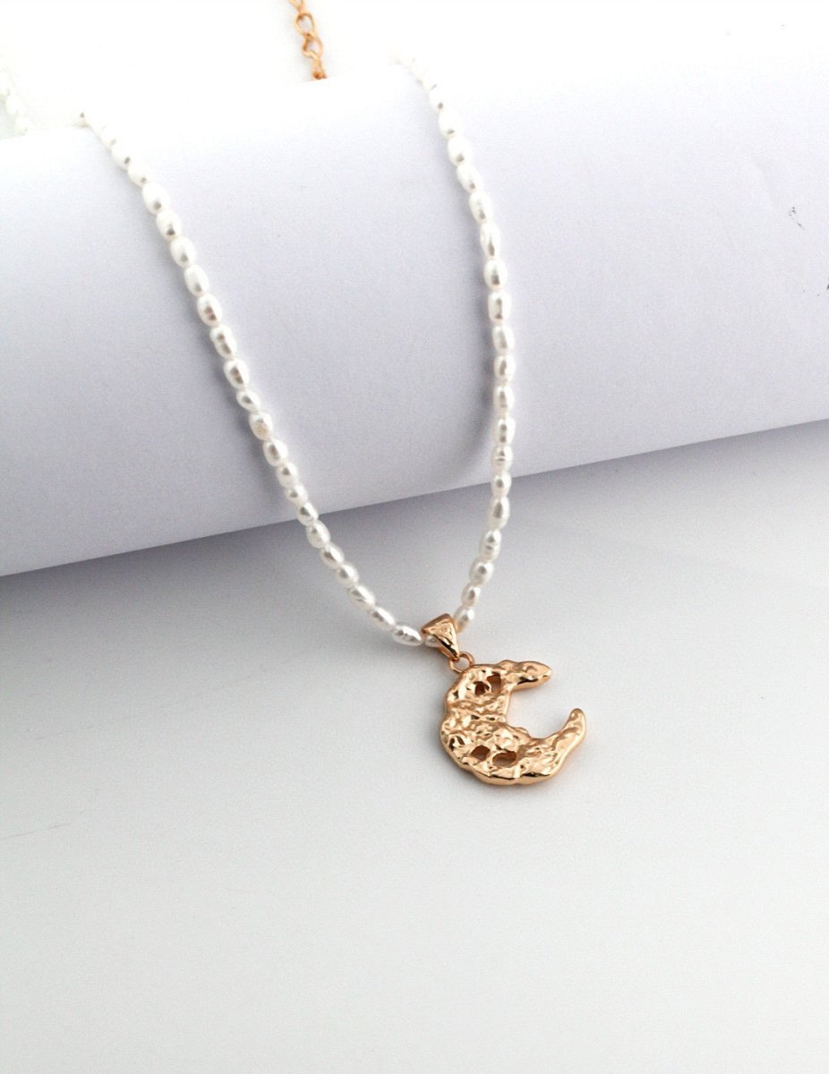 Freshwater Pearl Necklace with Sterling Silver Moon Pendant | Mix Mix Style [Hot Seller]-Mix MIx Style