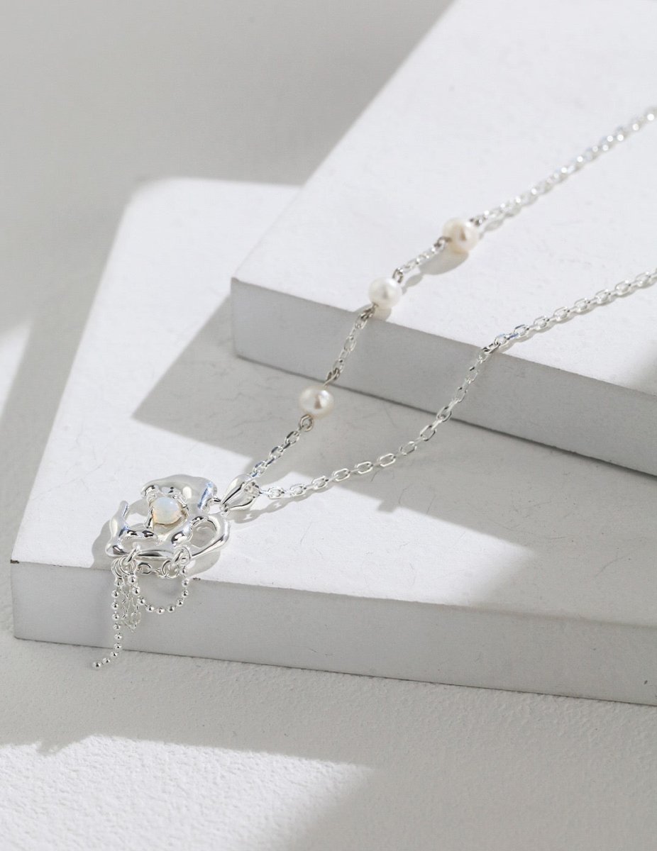 Love Heart Pendant with Opal Gemstone and Pearl Necklaces | Mix Mix Style [Hot Seller]-Mix MIx Style