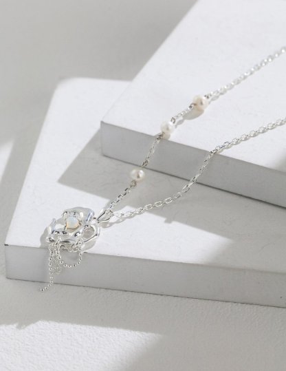 Love Heart Pendant with Opal Gemstone and Pearl Necklaces | Mix Mix Style [Hot Seller]-Mix MIx Style