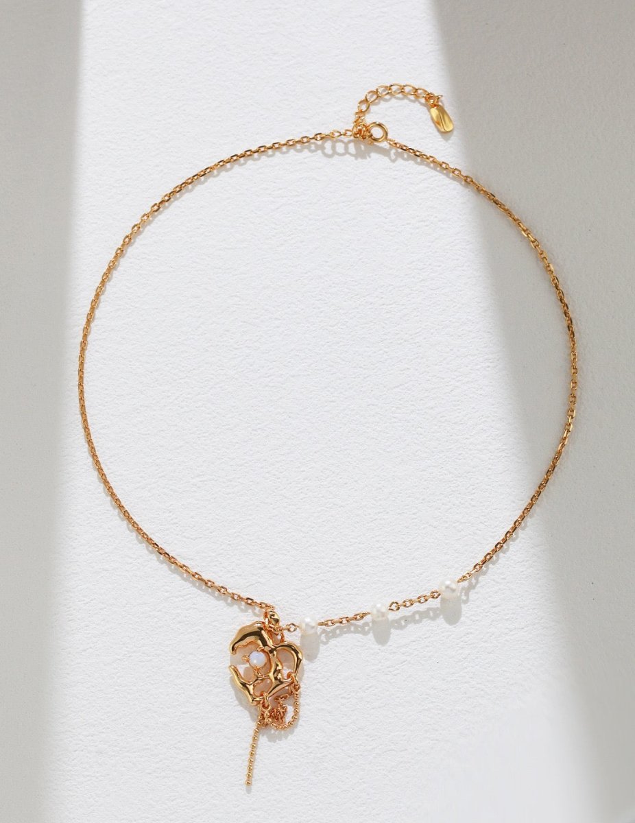 Love Heart Pendant with Opal Gemstone and Pearl Necklaces | Mix Mix Style [Hot Seller]-Mix MIx Style