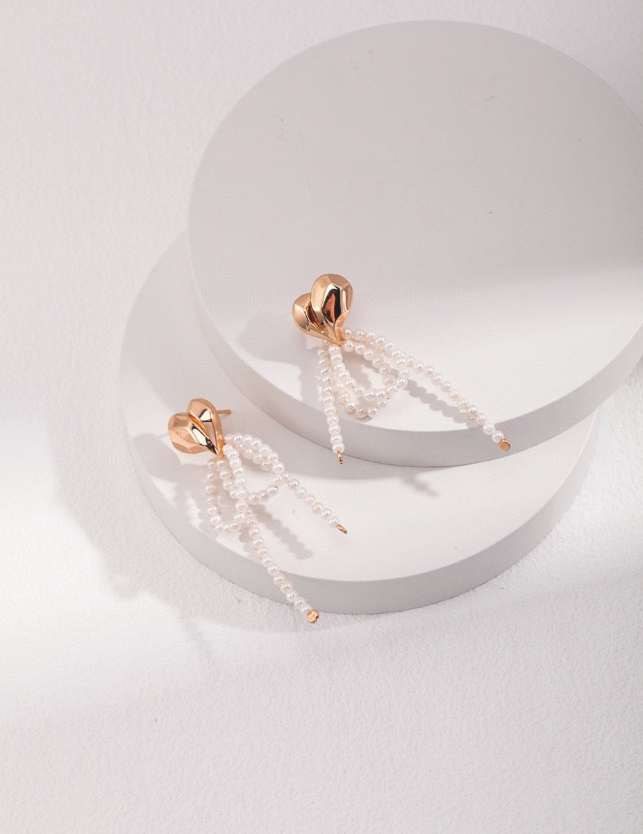 Love Heart and Freshwater Pearl Earrings | Mix Mix Style [Hot Seller]-Mix MIx Style