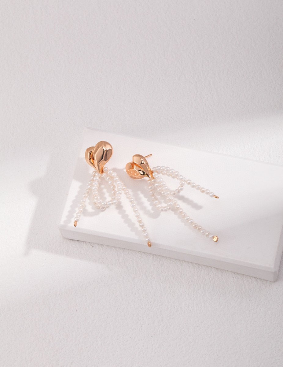 Love Heart and Freshwater Pearl Earrings | Mix Mix Style [Hot Seller]-Mix MIx Style