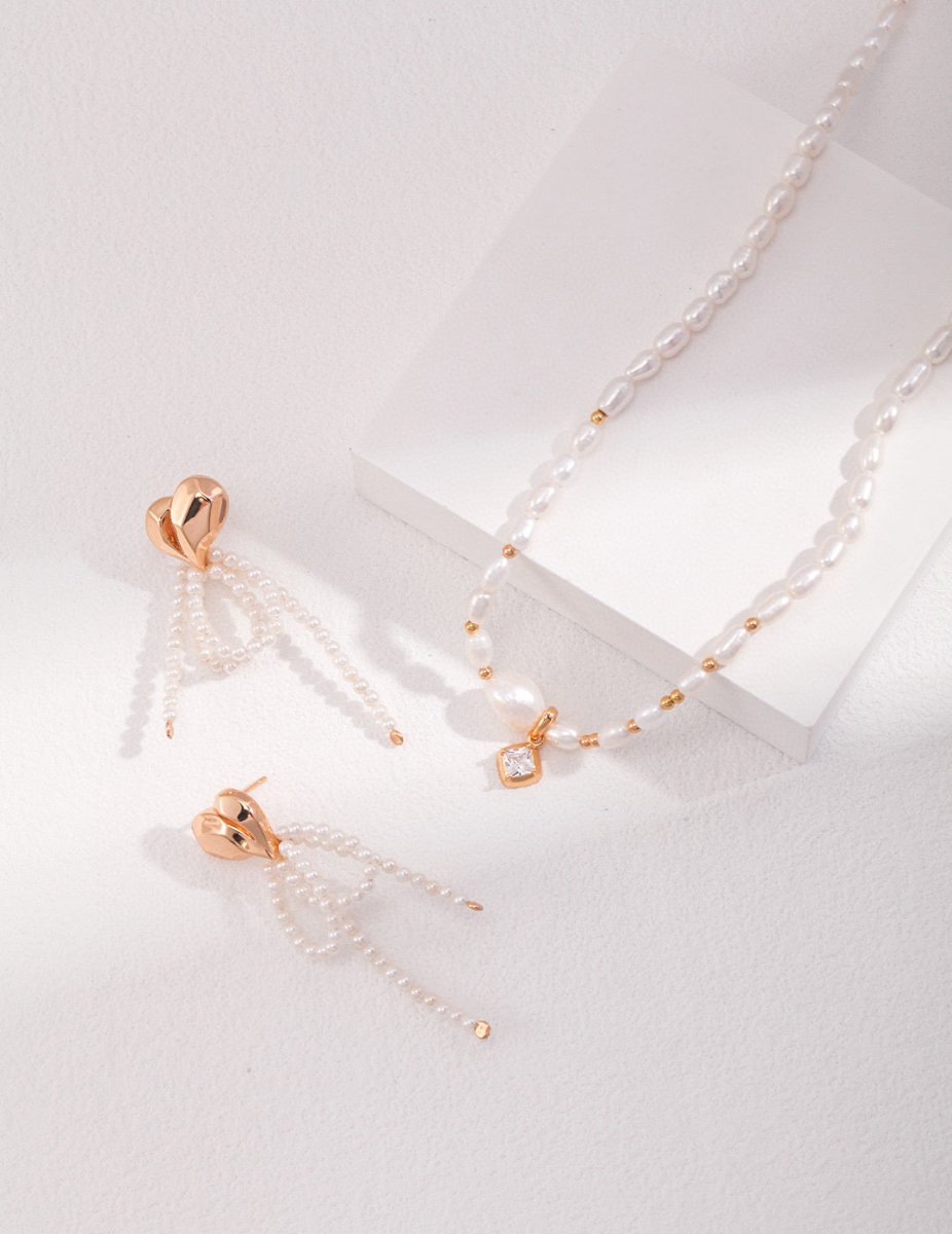 Love Heart and Freshwater Pearl Earrings | Mix Mix Style [Hot Seller]-Mix MIx Style
