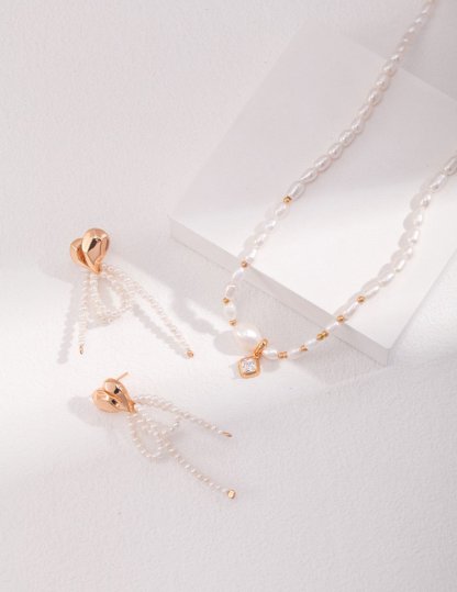 Love Heart and Freshwater Pearl Earrings | Mix Mix Style [Hot Seller]-Mix MIx Style
