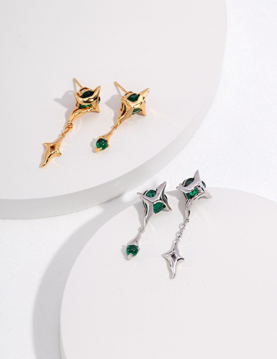 Arizona - Four-pointed Star Green Strawberry Quartz Earrings | Mix Mix Style [Hot Seller]-Mix MIx Style