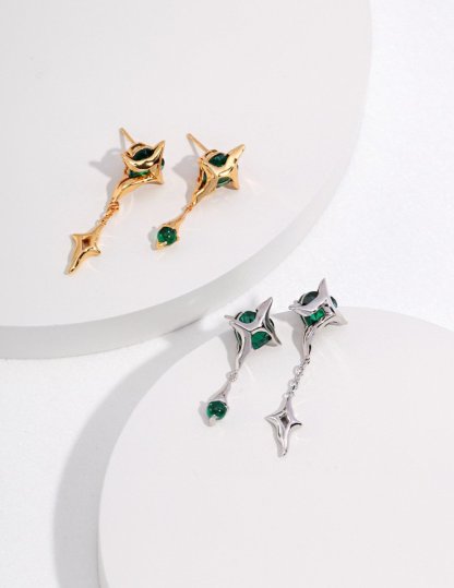 Arizona - Four-pointed Star Green Strawberry Quartz Earrings | Mix Mix Style [Hot Seller]-Mix MIx Style