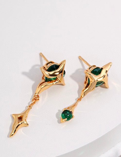 Arizona - Four-pointed Star Green Strawberry Quartz Earrings | Mix Mix Style [Hot Seller]-Mix MIx Style