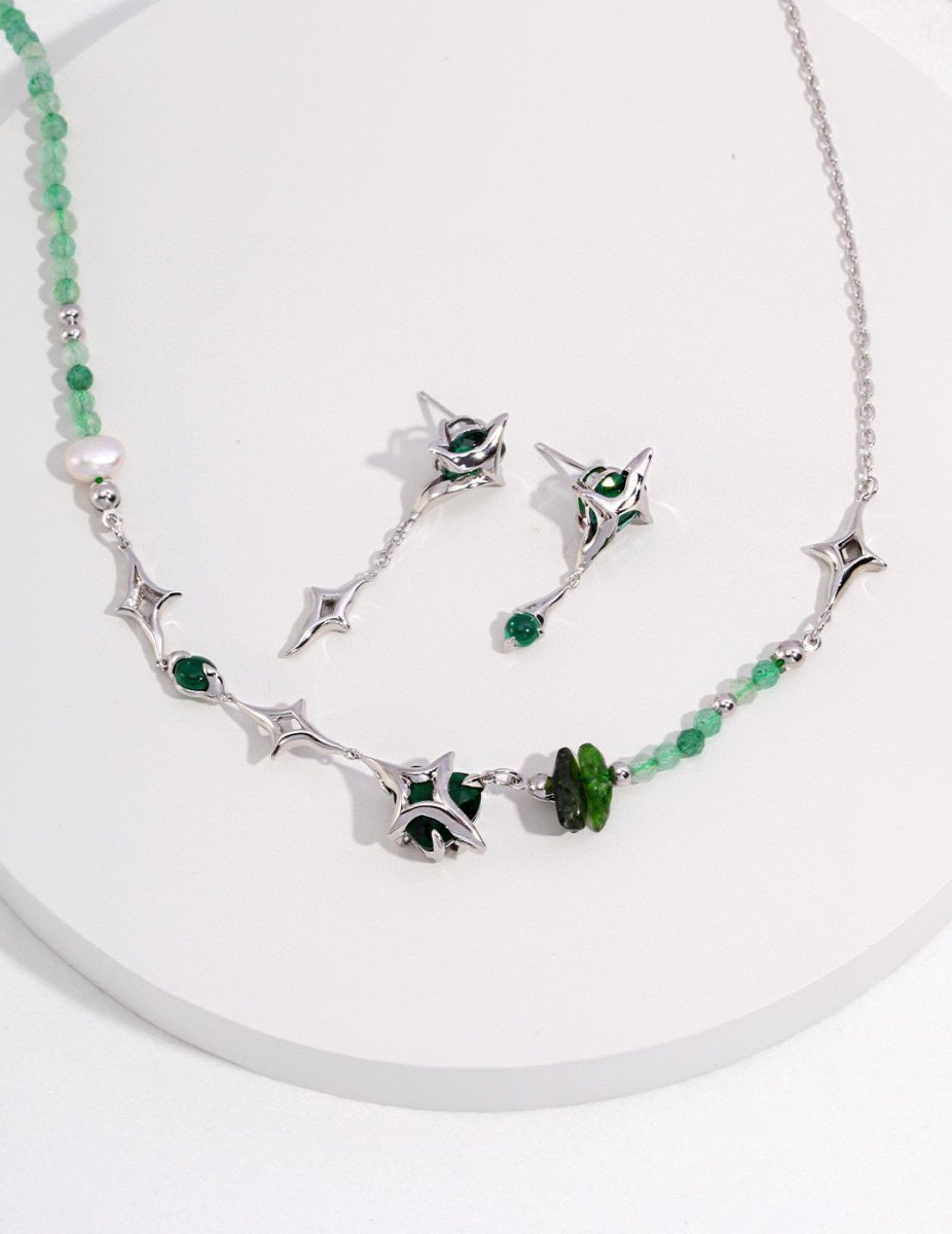 Arizona - Four-pointed Star Green Strawberry Quartz Earrings | Mix Mix Style [Hot Seller]-Mix MIx Style