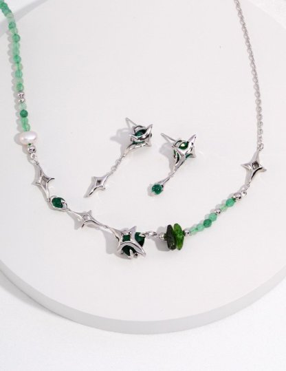 Arizona - Four-pointed Star Green Strawberry Quartz Earrings | Mix Mix Style [Hot Seller]-Mix MIx Style