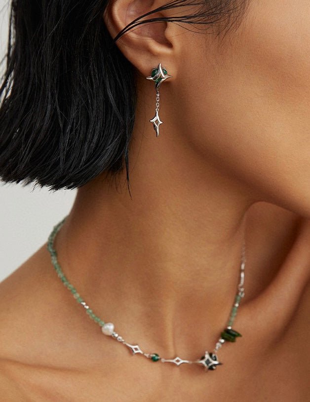 Arizona - Four-pointed Star Green Strawberry Quartz Earrings | Mix Mix Style [Hot Seller]-Mix MIx Style