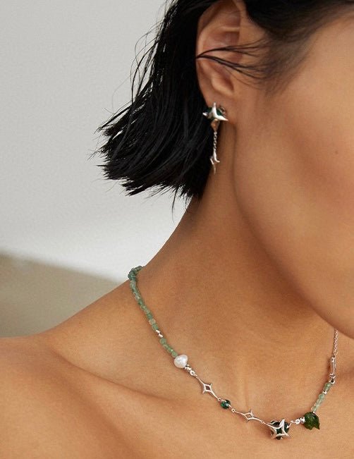 Arizona - Four-pointed Star Green Strawberry Quartz Earrings | Mix Mix Style [Hot Seller]-Mix MIx Style