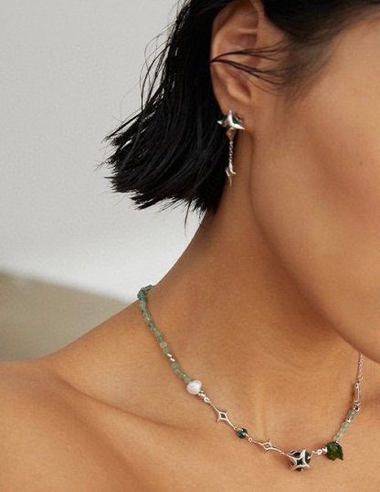 Arizona - Four-pointed Star Green Strawberry Quartz Earrings | Mix Mix Style [Hot Seller]-Mix MIx Style