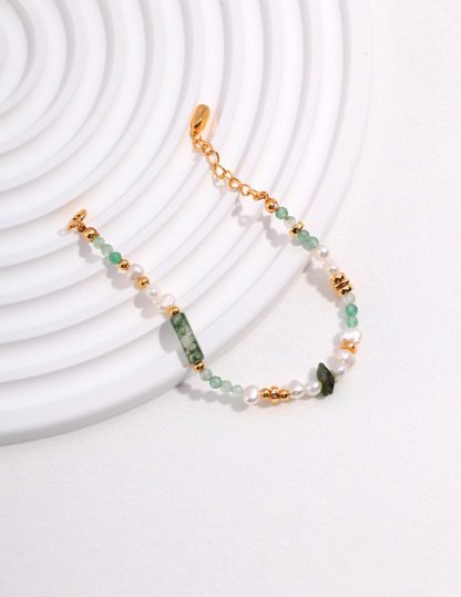 Freshwater Pearl Green Strawberry Quartz and Ocean Grass Agate Bracelet | Mix Mix Style [Hot Seller]-Mix MIx Style