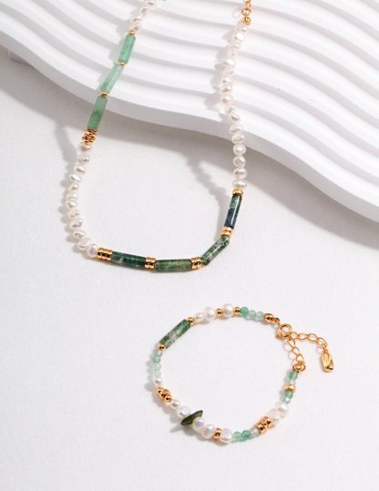 Green Quartz and Akoya Pearl Necklace | Mix Mix Style [Hot Seller]-Mix MIx Style