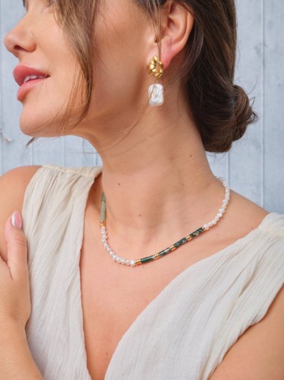 Green Quartz and Akoya Pearl Necklace | Mix Mix Style [Hot Seller]-Mix MIx Style