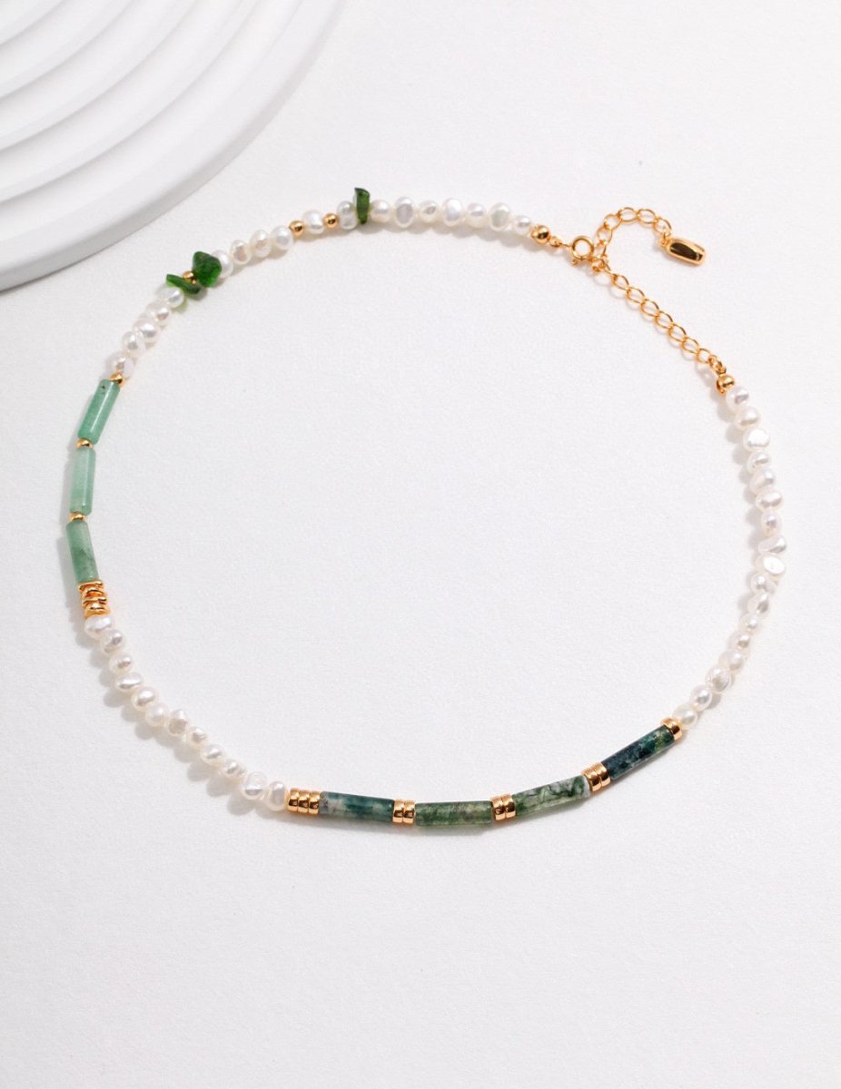 Green Quartz and Akoya Pearl Necklace | Mix Mix Style [Hot Seller]-Mix MIx Style