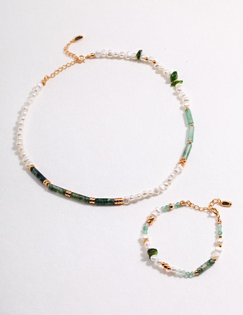 Green Quartz and Akoya Pearl Necklace | Mix Mix Style [Hot Seller]-Mix MIx Style