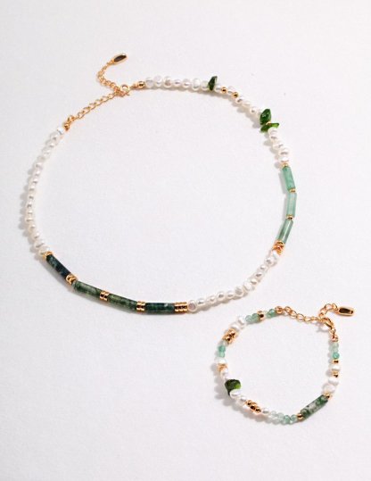 Green Quartz and Akoya Pearl Necklace | Mix Mix Style [Hot Seller]-Mix MIx Style