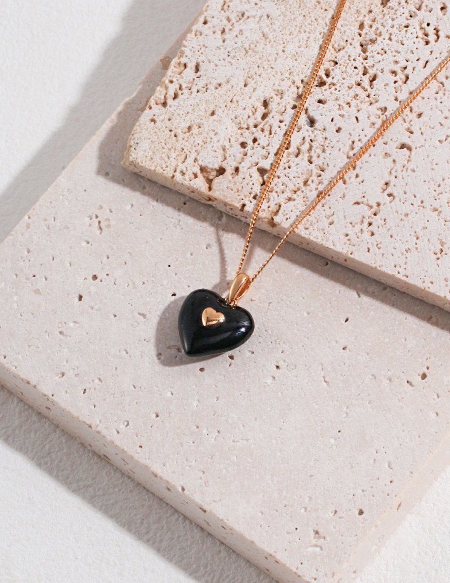 Black Love Heart Pendant s925 Sterling Silver Necklace | Mix Mix Style [Hot Seller]-Mix MIx Style