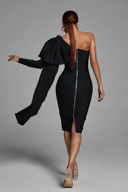 Black One Shoulder Bandage Midi Dress | Mix Mix Style [Hot Seller]-Mix MIx Style