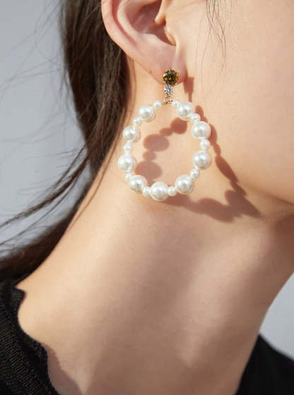 Large Akoya Pearls Hoop Sterling Silver and Moissanite Earrings | Mix Mix Style [Hot Seller]-Mix MIx Style