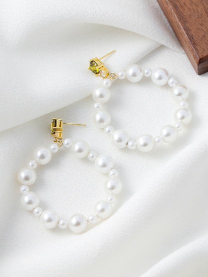 Large Akoya Pearls Hoop Sterling Silver and Moissanite Earrings | Mix Mix Style [Hot Seller]-Mix MIx Style