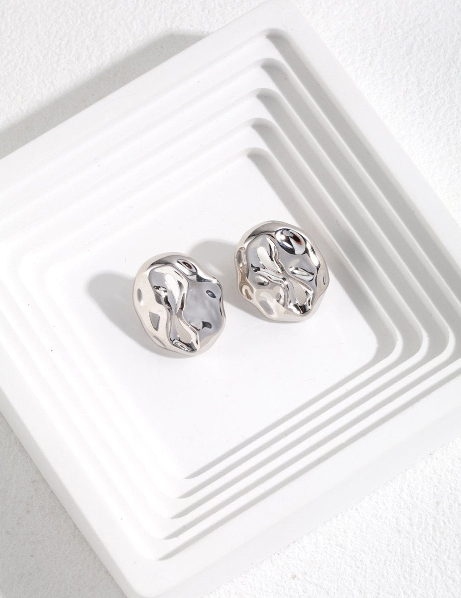 Simple Style Irregular Sterling Silver Button Earrings | Mix Mix Style [Hot Seller]-Mix MIx Style