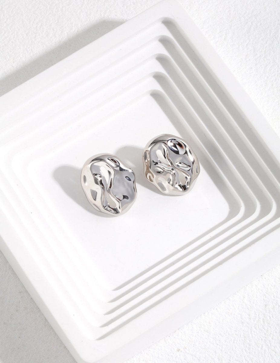 Simple Style Irregular Sterling Silver Button Earrings | Mix Mix Style [Hot Seller]-Mix MIx Style